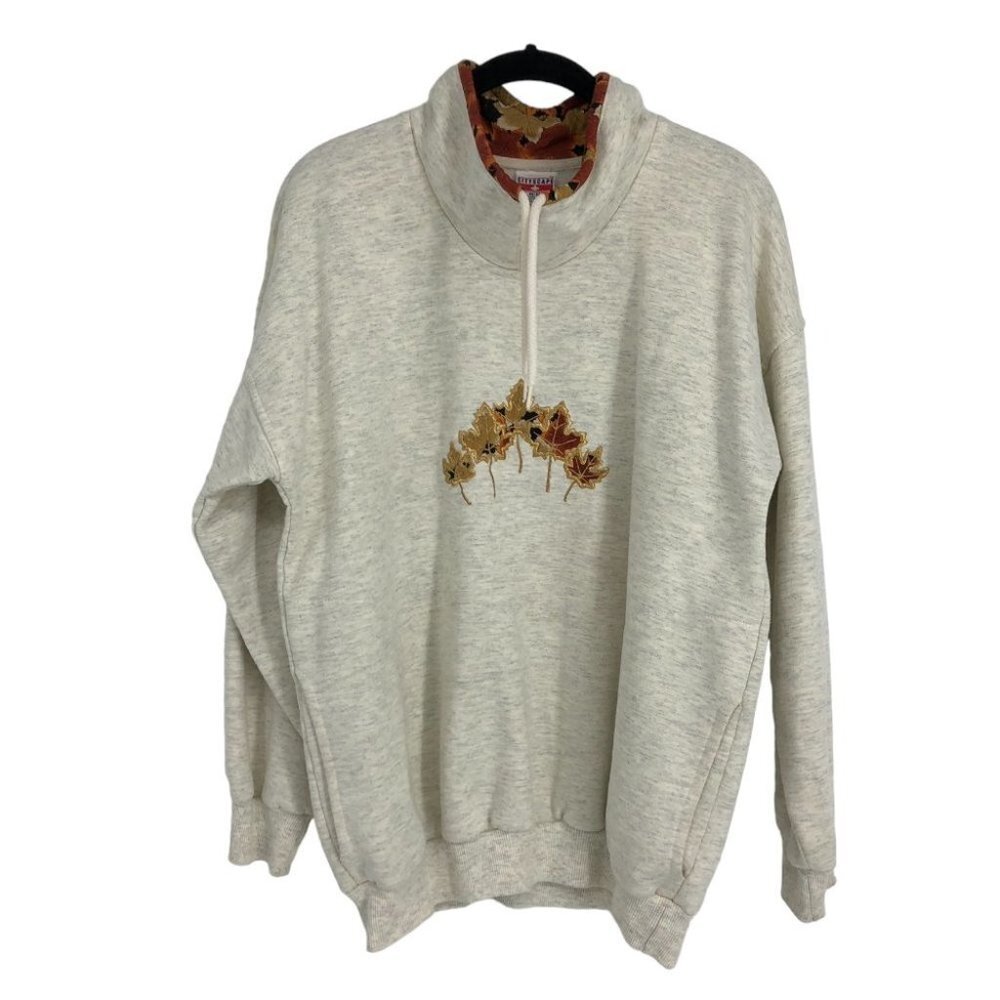 Vintage Cityscape grey Butchart Gardens Maple Leaf Print mockneck sweater M